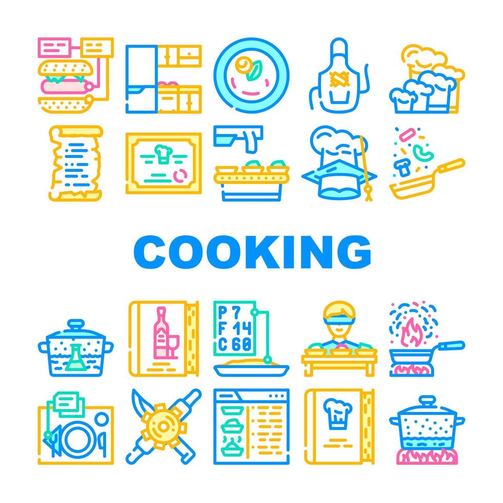 cours de cuisine leçon collection icons set vector