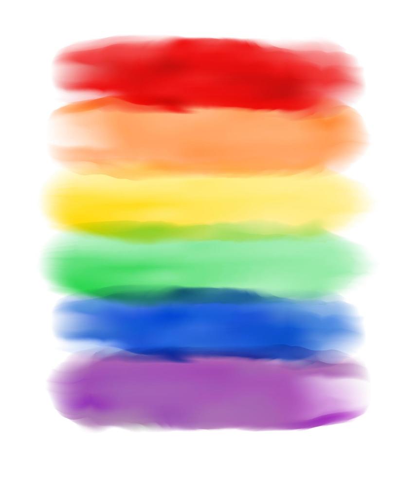 six coups de pinceau aquarelle réaliste arc-en-ciel de couleur sur fond blanc isolé. modèle vectoriel modifiable pour l'impression, l'arrière-plan, la chemise. illustration pour la conception lgbt, gay, lesbienne, homosexualité.