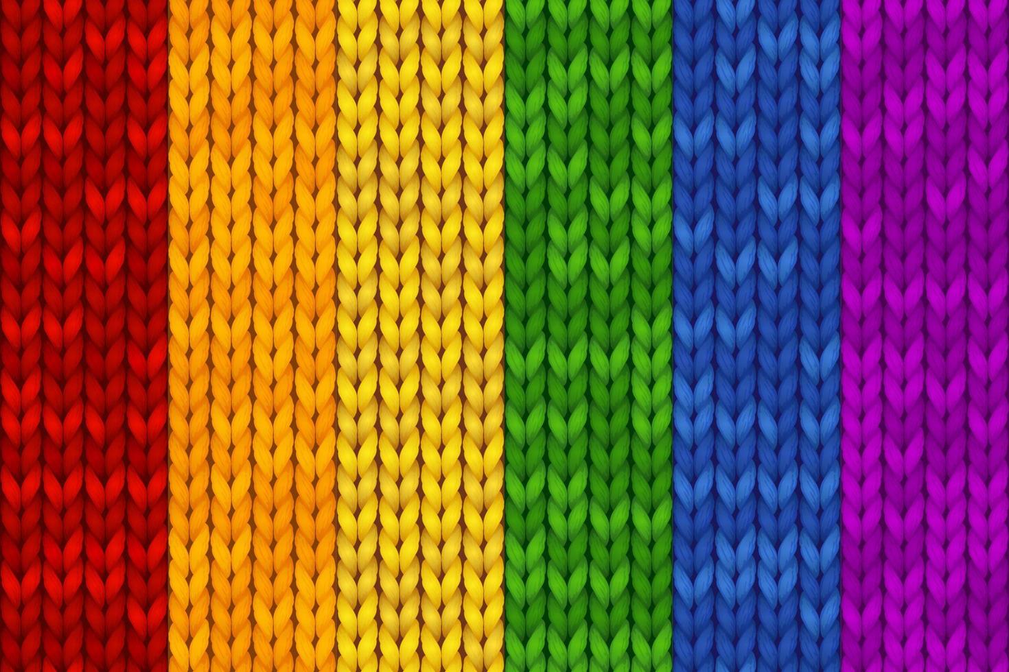 illustration vectorielle tricotée, drapeau lgbt des lesbiennes, gays, bisexuels et transgenres. emblème de l'homosexualité. texture arc-en-ciel, symbole de fierté. modèle sans couture pour le fond, la carte postale, l'invitation, la bannière vecteur