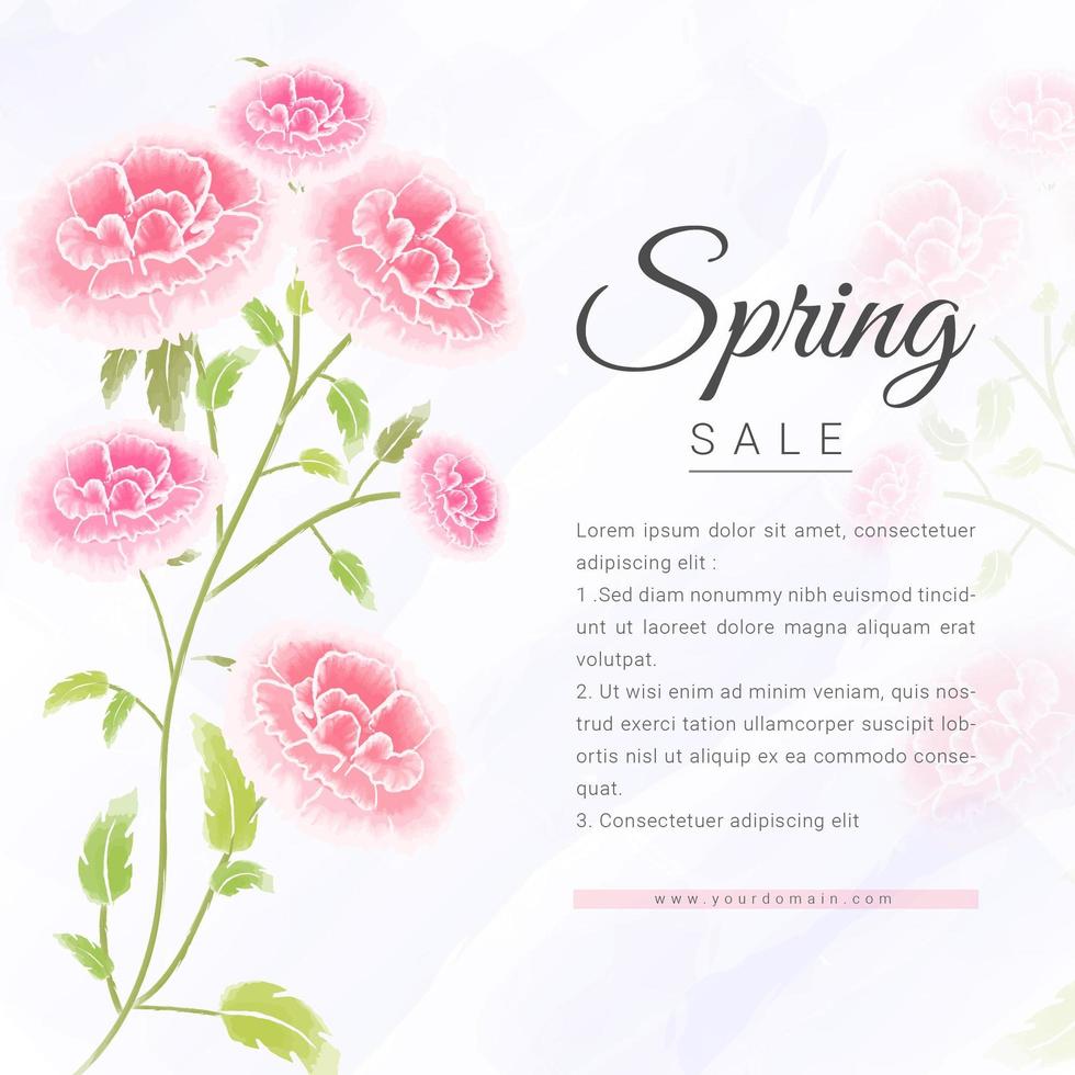 bannière de vente de printemps avec aquarelle rose vecteur