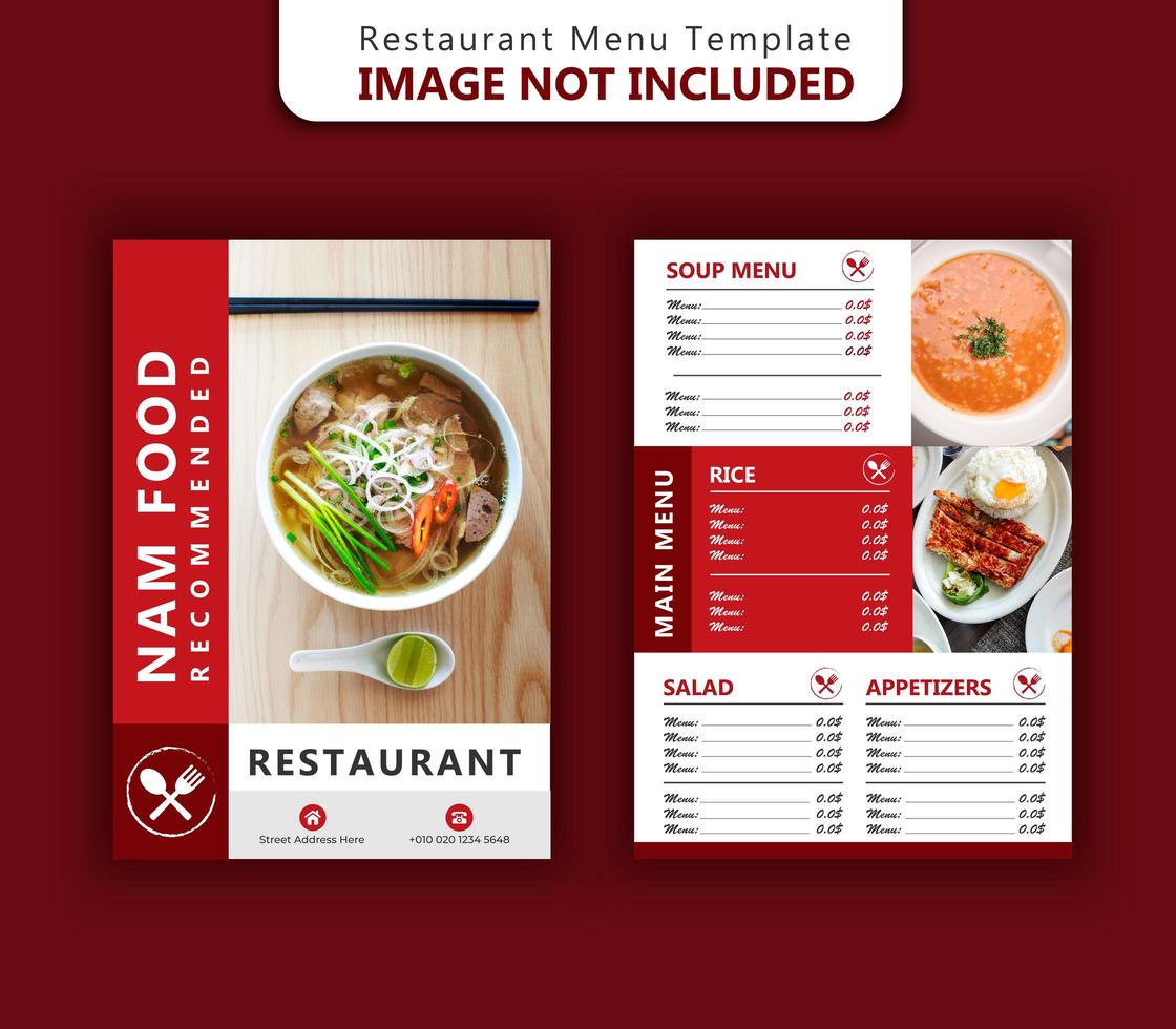 modèle de menu de restaurant au design rouge vecteur
