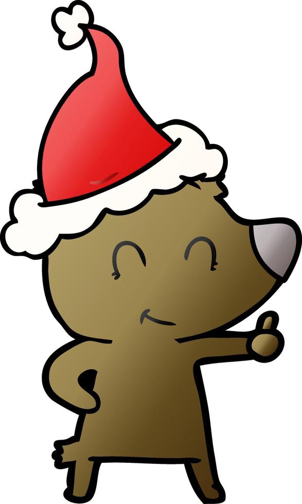 dessin animé dégradé d'ours femelle d'un bonnet de noel vecteur