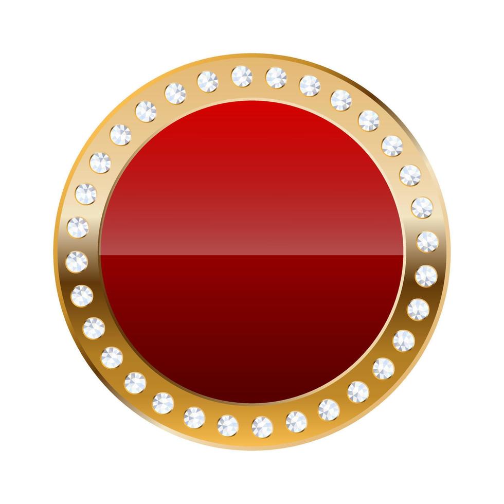 bordure ronde rouge avec cadre doré et diamants vecteur
