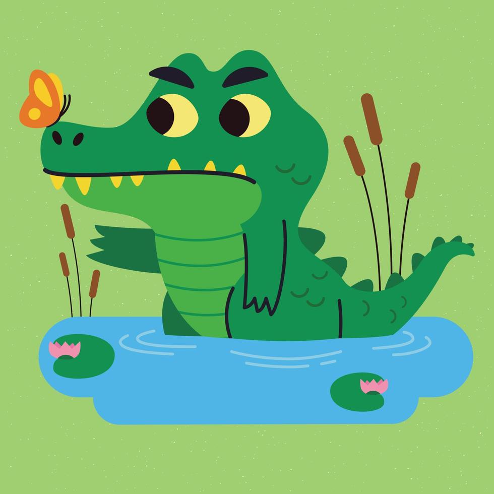 mascotte d'alligator et papillon des marais vecteur