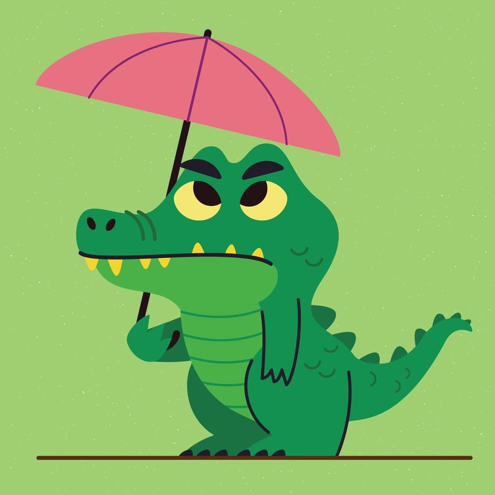 mascotte d'alligator et le parapluie vecteur