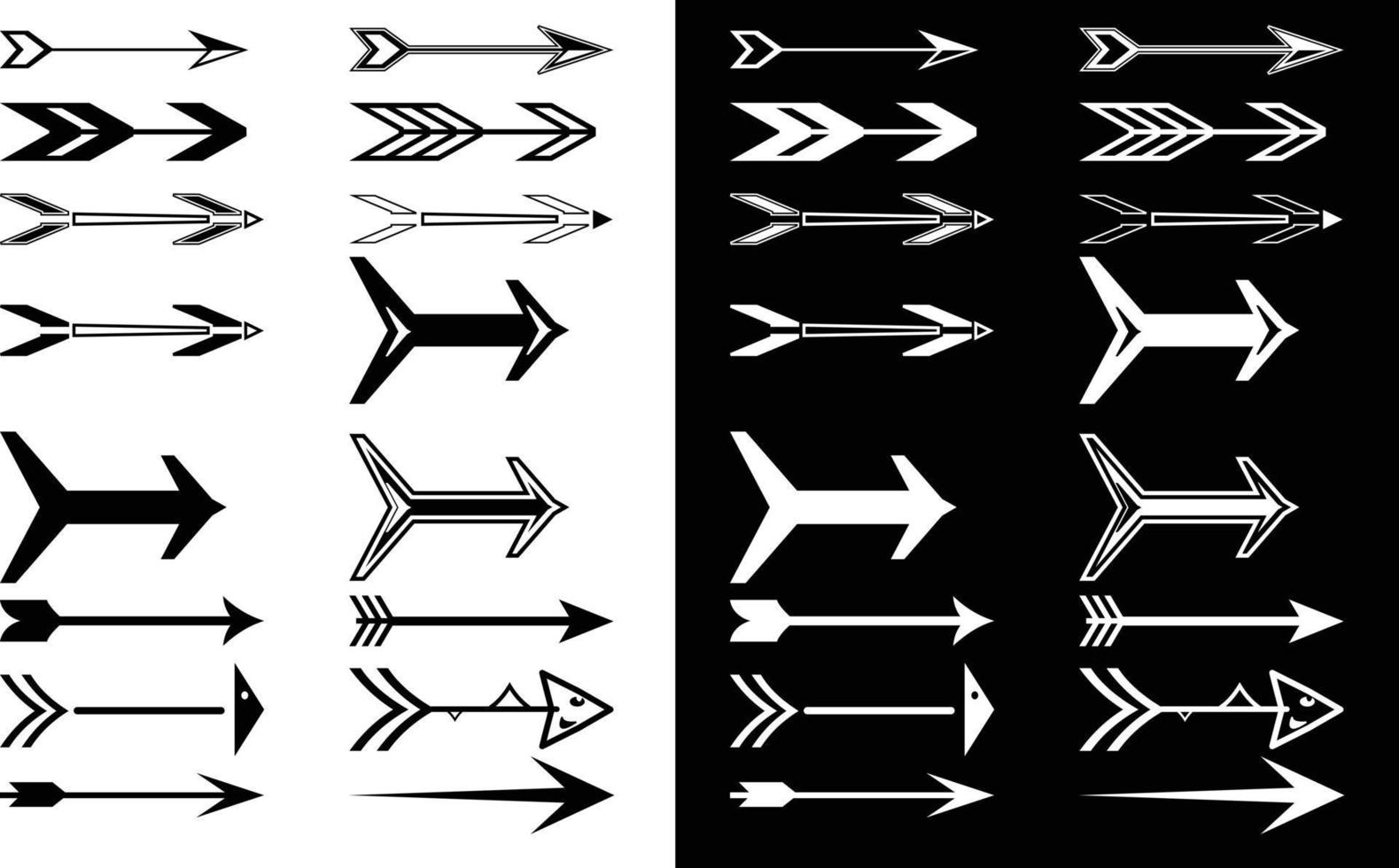 ensemble de flèches vectorielles à usage commercial, illustration d'ensemble de flèches en noir et blanc, faisceau de flèches en couleur noir et blanc vecteur