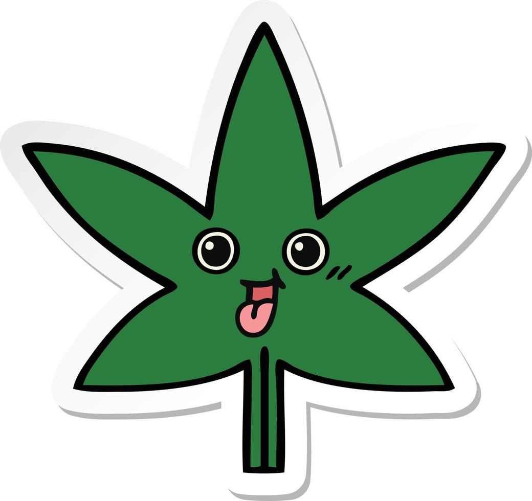 autocollant d'une feuille de marijuana de dessin animé mignon vecteur