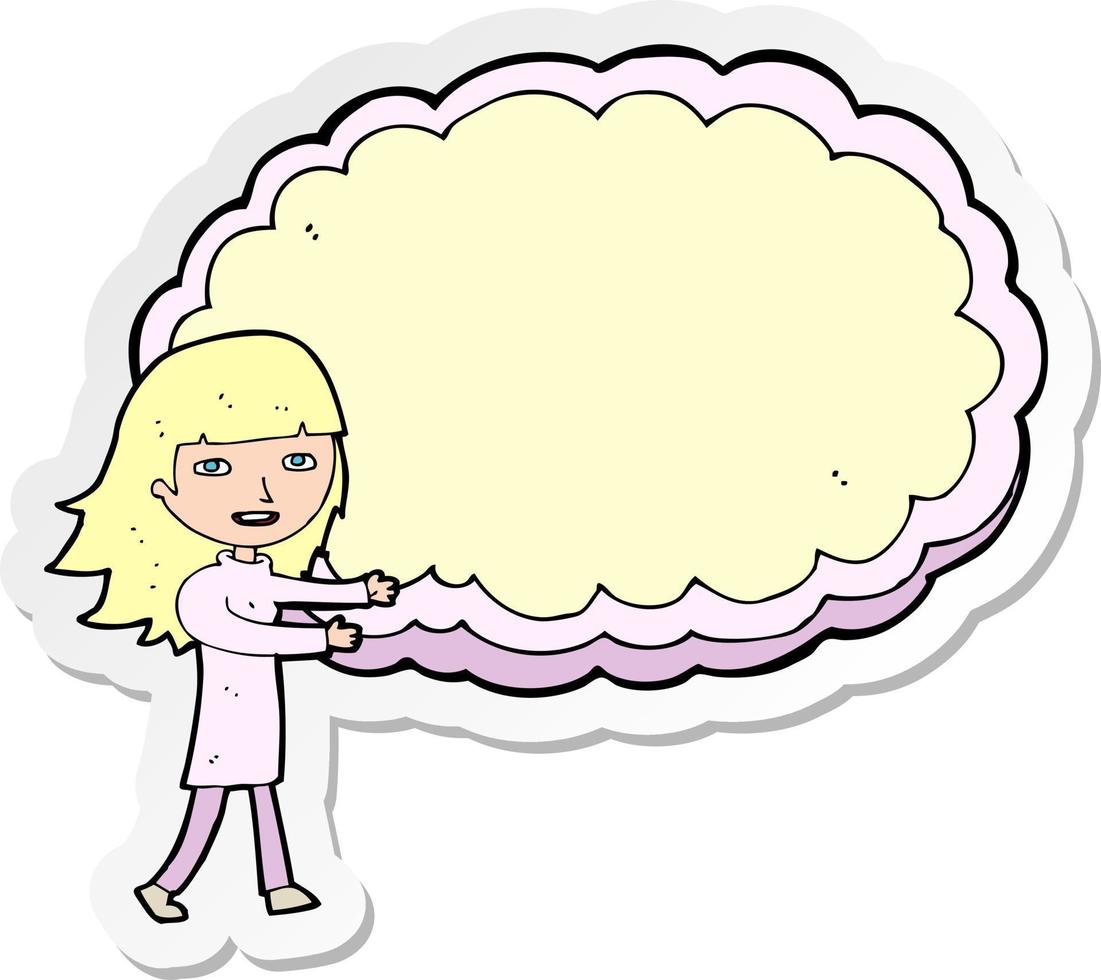 autocollant d'une fille de dessin animé avec un espace de texte en nuage vecteur