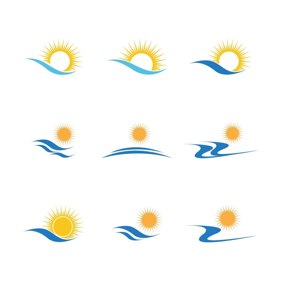 Vague d'eau de mer et soleil icône vector illustration design logo - vector