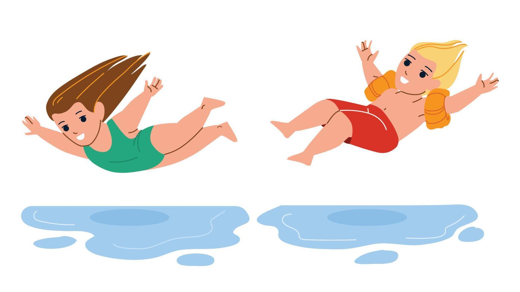 enfants garçon et fille sautant dans le vecteur de l'eau