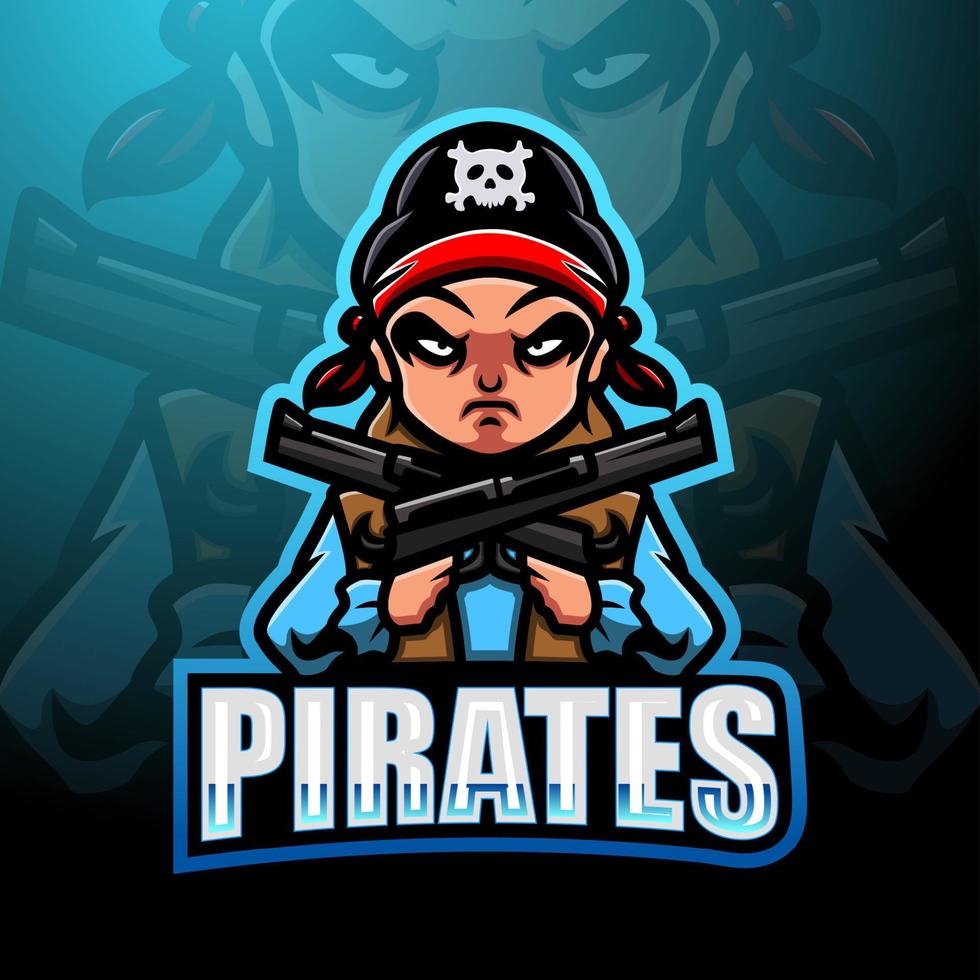 création de logo de mascotte pirate garçon esport vecteur