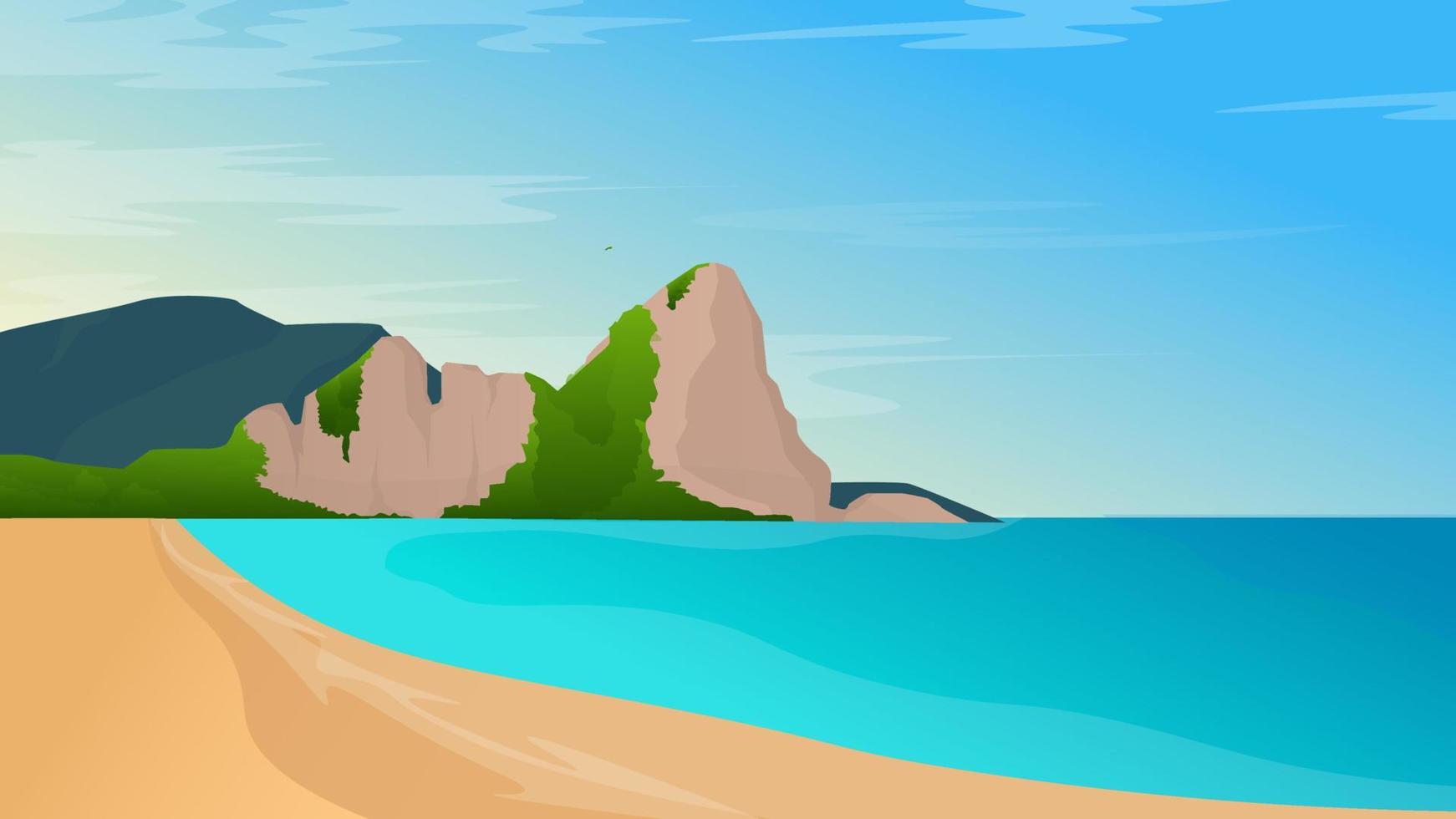 été, île tropicale, plage, paysage, vecteur, illustration vecteur