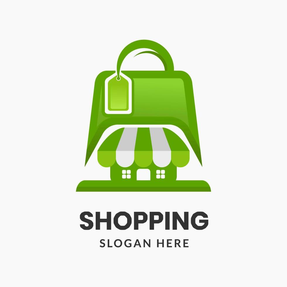 logo du sac à provisions. icône de magasin. modèle de symbole de boutique en ligne vecteur