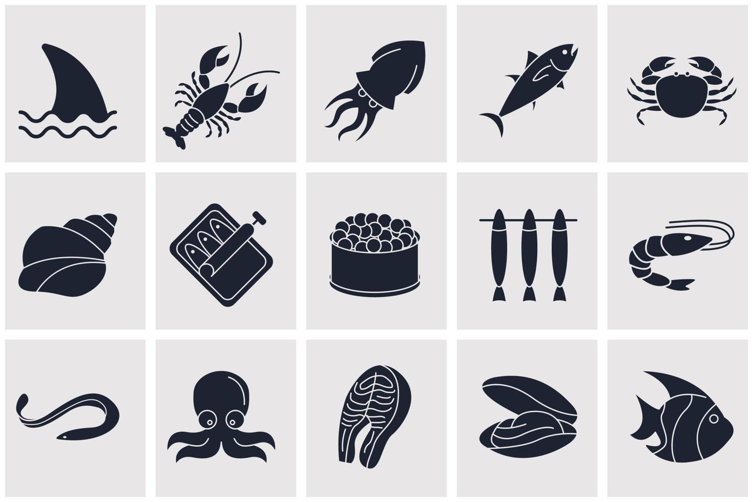 modèle de symbole d'icône de jeu de poisson et de fruits de mer pour illustration vectorielle de logo de collection de conception graphique et web vecteur