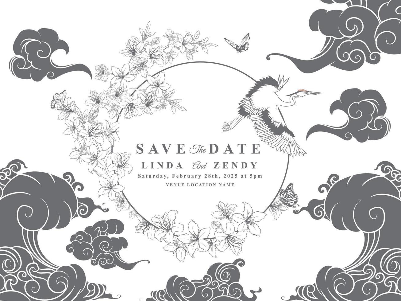 belles invitations de mariage de dessin au trait floral vecteur