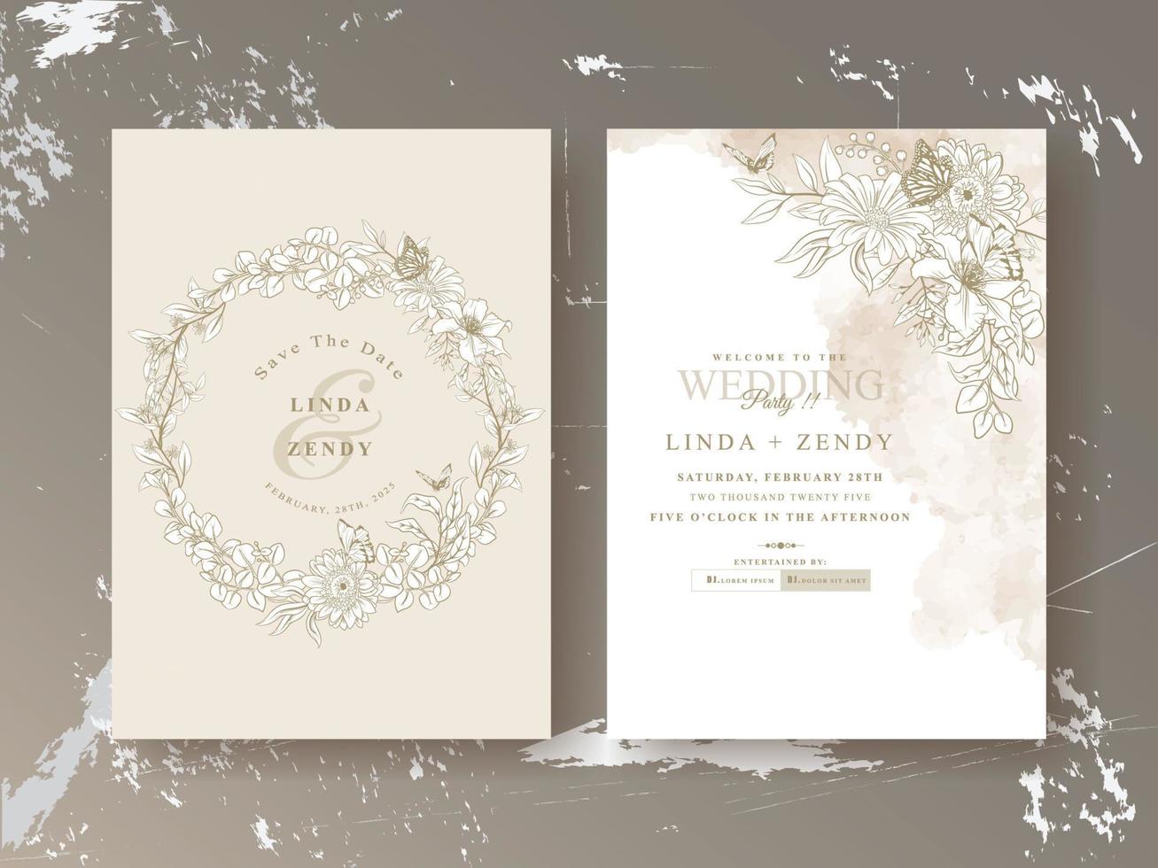 modèle de carte d'invitation de mariage élégant dessin au trait floral vecteur