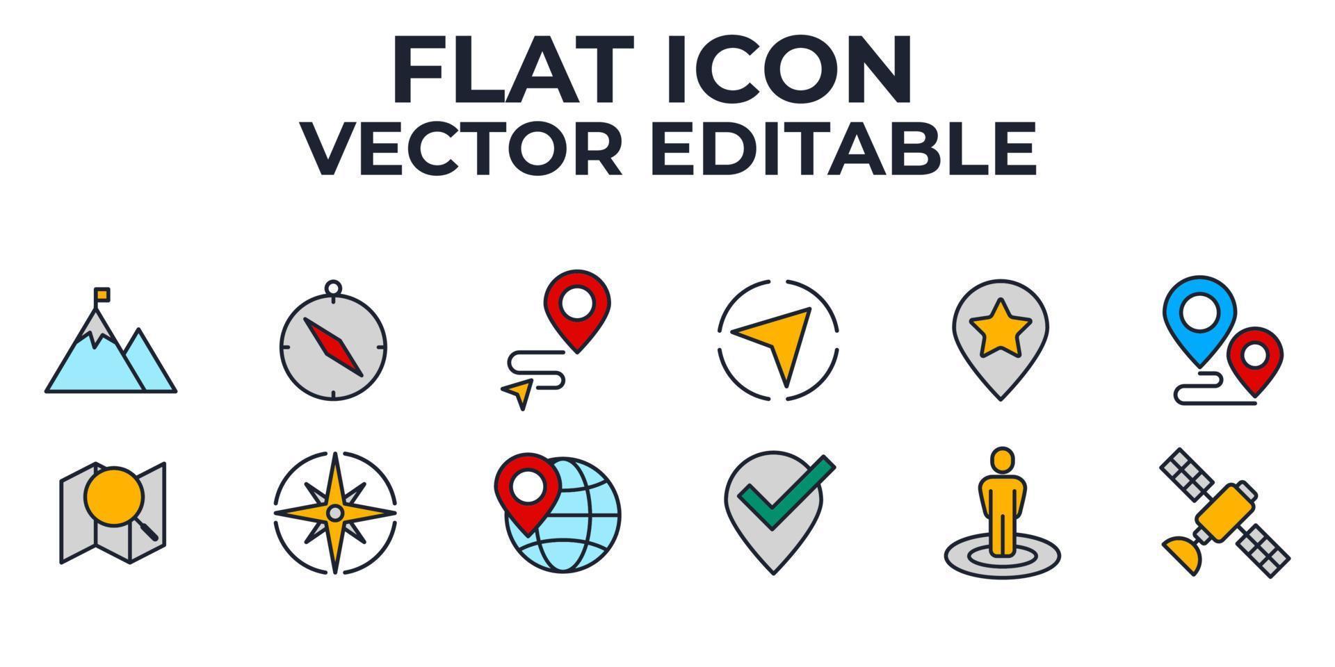 la navigation. emplacement, éléments gps définir le modèle de symbole d'icône pour l'illustration vectorielle du logo de la collection de conception graphique et web vecteur