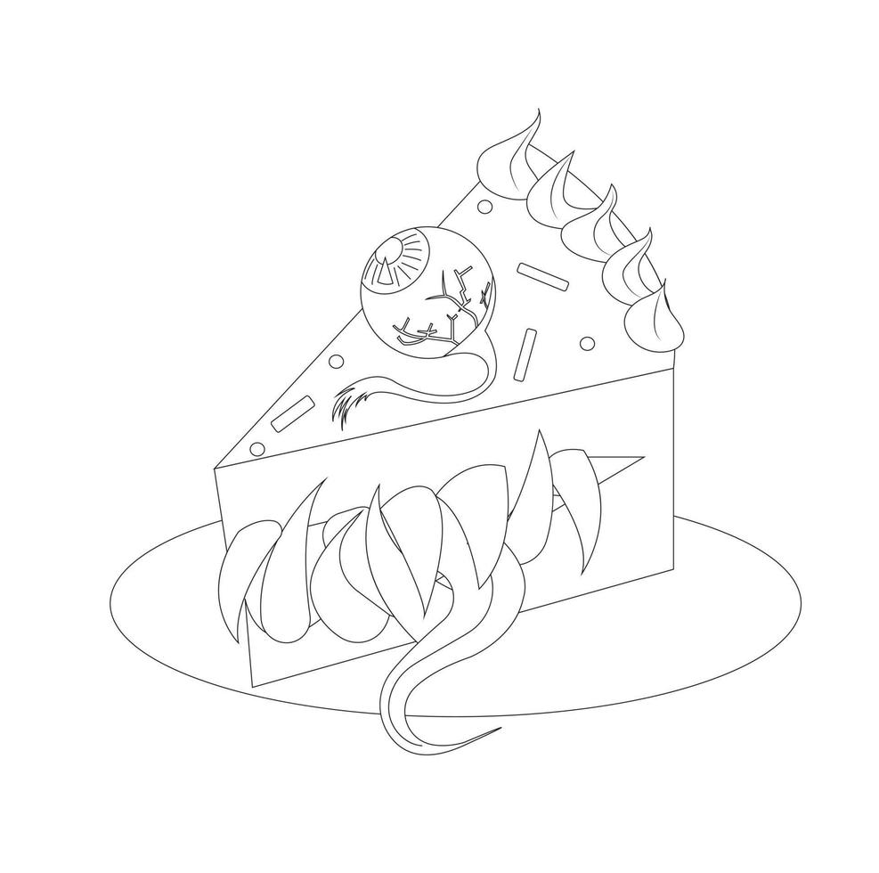 gâteau aux dents avec la langue et les yeux. illustration d'halloween. style de griffonnage. illustration de stock de vecteur isolé sur fond blanc.