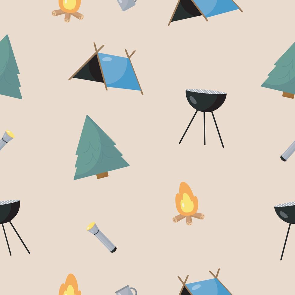 modèle de camping sans couture. illustration vectorielle. pour les affiches, les bannières, l'impression sur le pack, l'impression sur les vêtements, le tissu, le papier peint. vecteur