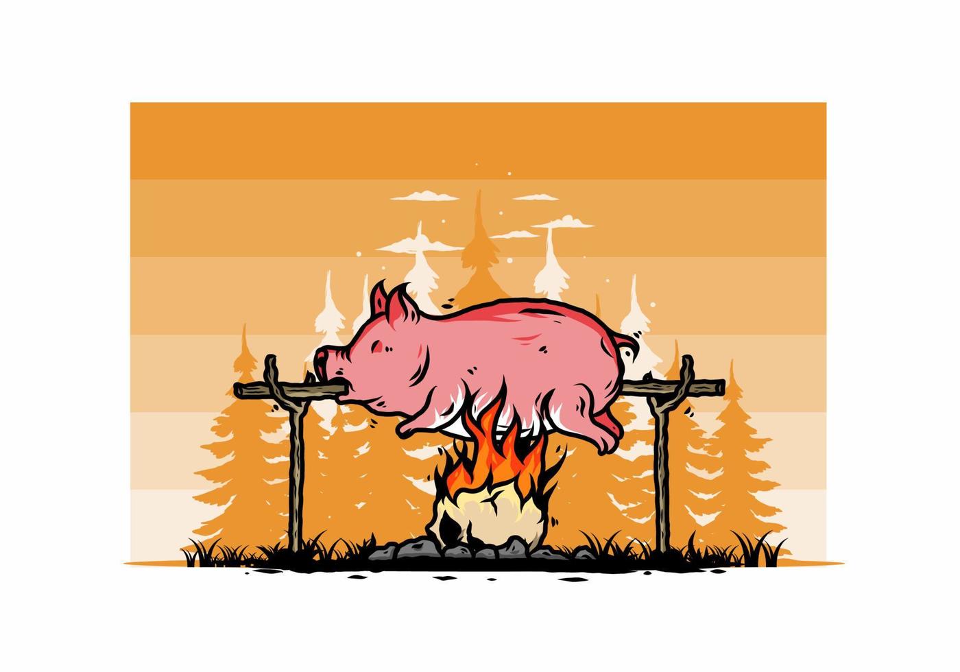 rôti de porc sur la conception d'illustration de feu vecteur