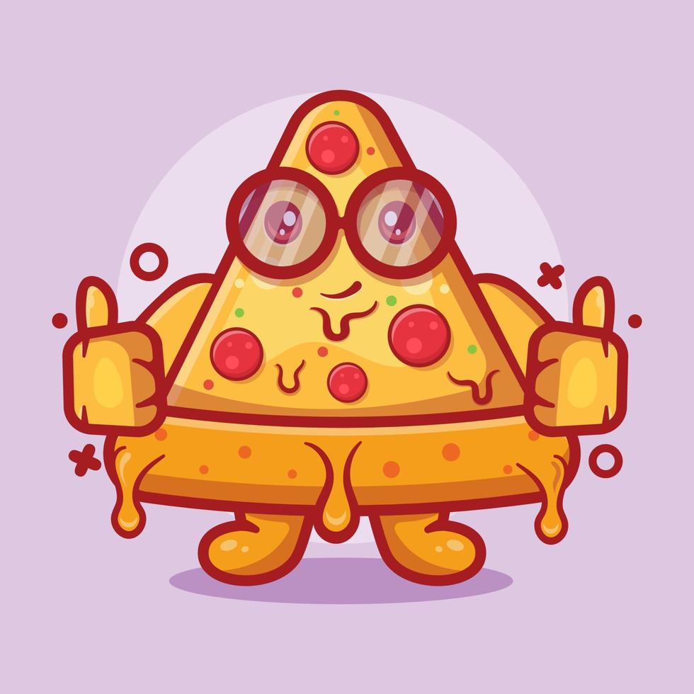 mascotte de personnage de pizza mignon avec le pouce vers le haut geste de la main dessin animé isolé dans un style plat vecteur