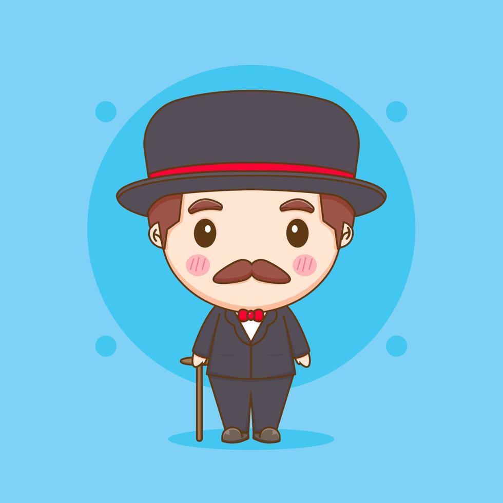 gentilhomme mignon en costume noir illustration de personnage chibi vecteur