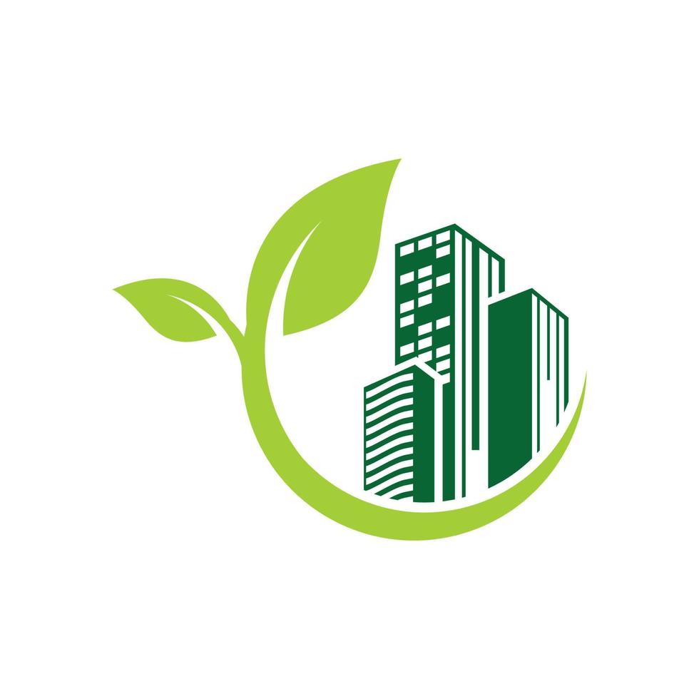 vecteur de conception de logo environnement bâtiment feuille verte