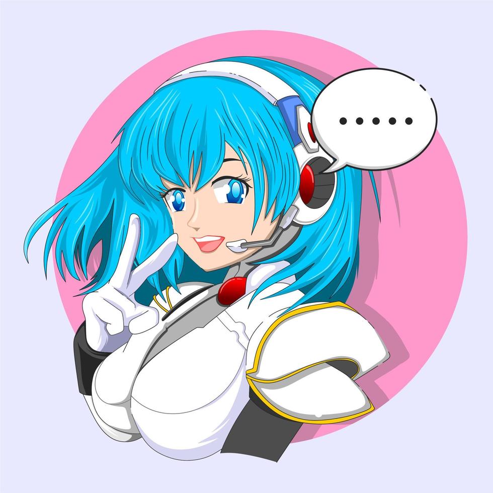 manga anime girl parlant par casque pour centre d'appels, illustration vectorielle hotline vecteur