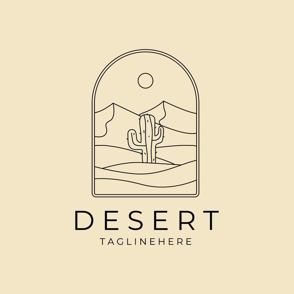 paysage désert avec cactus insigne logo dessin au trait vecteur icône symbole conception graphique illustration