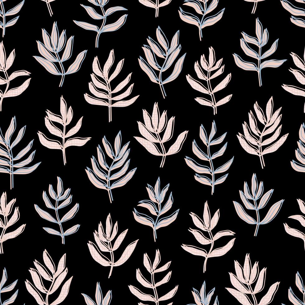 branches de silhouette de contour abstrait botanique avec des feuilles à carreaux fond vecteur modèle sans couture