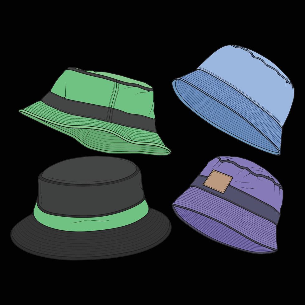 ensemble de blocs de couleur de contour de chapeau de seau, ensemble de chapeau de seau dans un style de couleur, contour de modèle de formateurs, illustration vectorielle. vecteur