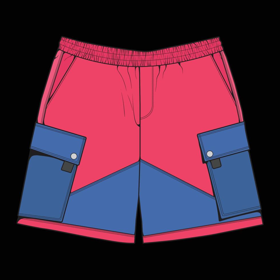 vecteur de dessin de bloc de couleur de pantalon court, pantalon court dans un style de croquis, modèle de formateurs, illustration vectorielle.