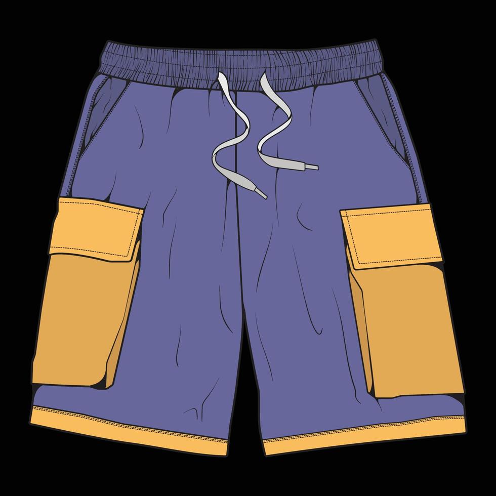 vecteur de dessin de bloc de couleur de pantalon court, pantalon court dans un style de croquis, modèle de formateurs, illustration vectorielle.