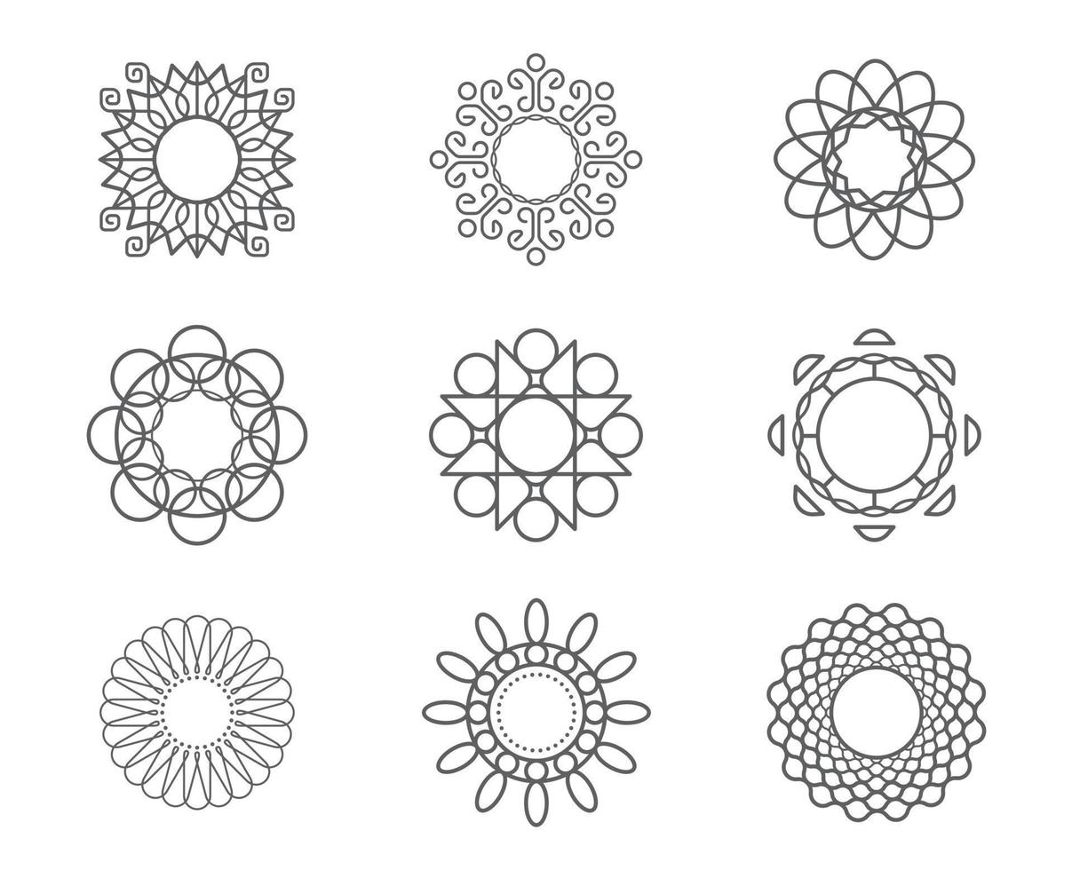 ensemble d'images vectorielles de calligraphie, concept de modèles abstraits de fleurs, emblèmes et badges de contour vecteur