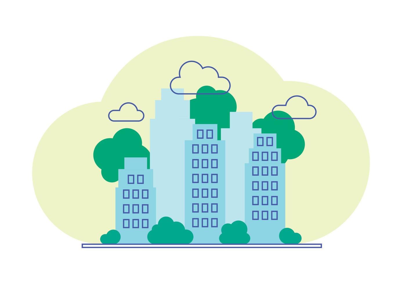 illustration vectorielle dans un style plat géométrique minimal simple - paysage de la ville avec des bâtiments, des collines et des arbres - bannière horizontale abstraite et arrière-plan. paysage urbain pour le web. vecteur