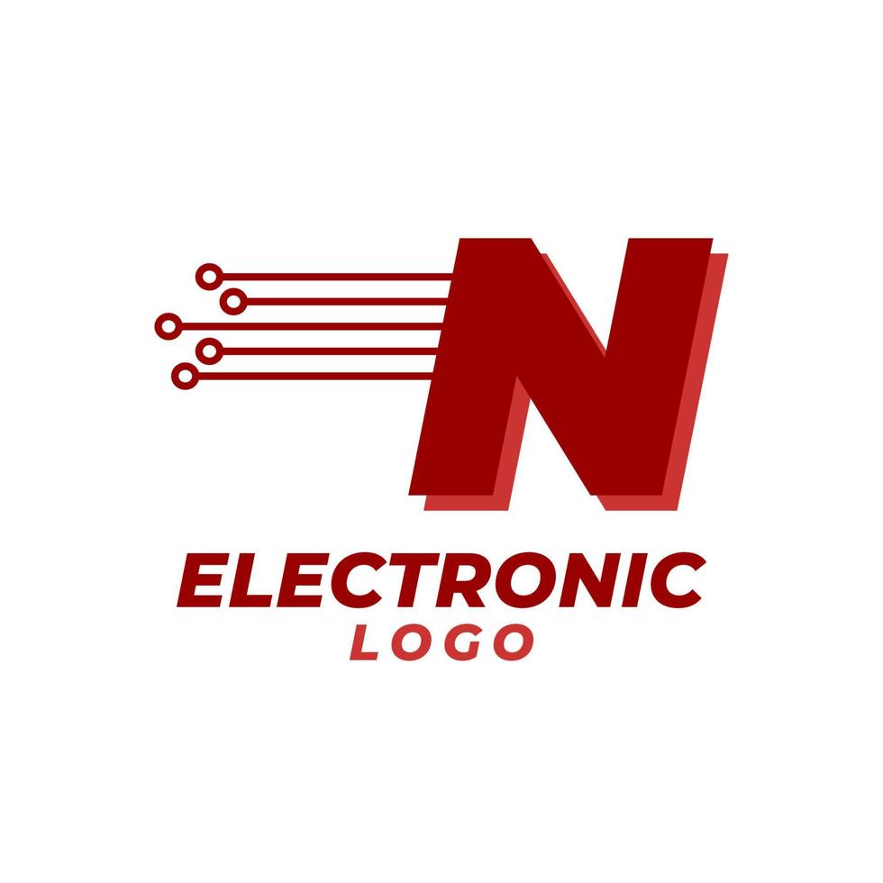 lettre n avec élément de conception de logo vectoriel initial de décoration de circuit électronique