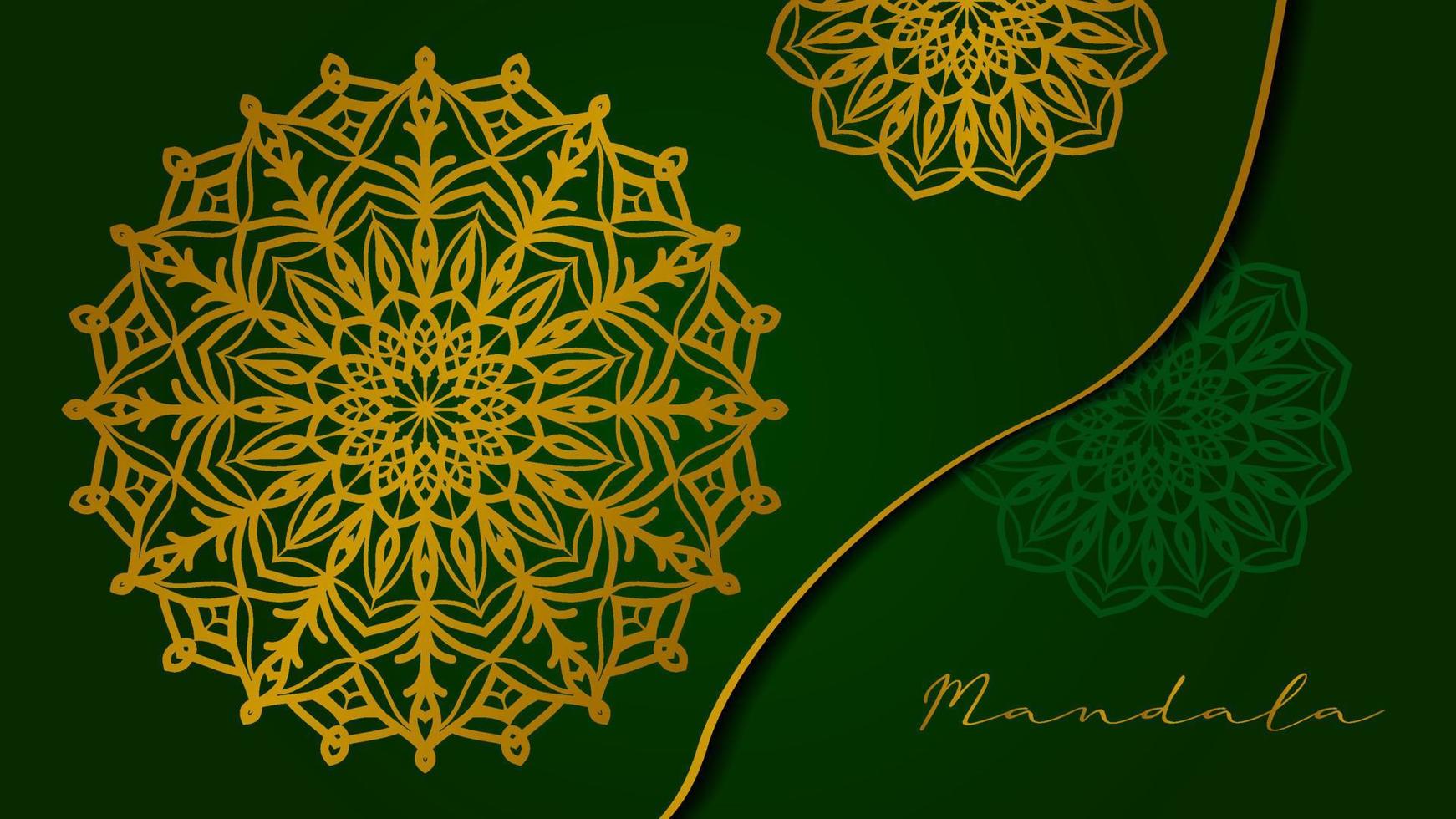 mandala doré luxueux avec fond vert royal pour élément de conception de vecteur web ou impression