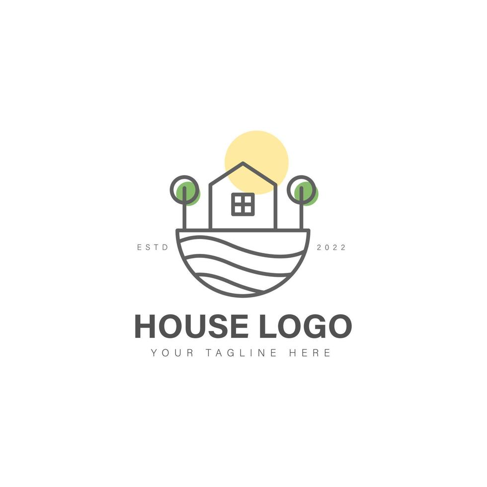 maison arbre ligne logo design icône illustration vecteur