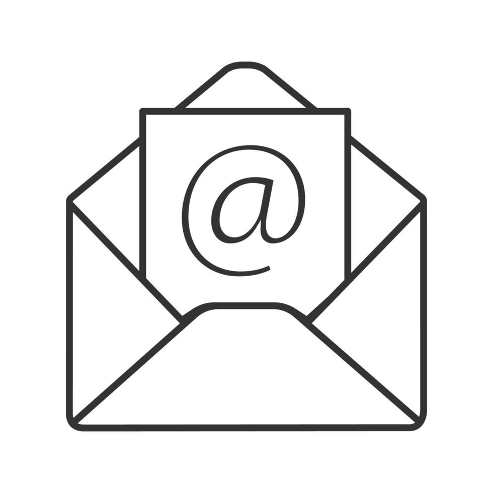 icône linéaire d'adresse e-mail. illustration de la ligne mince. enveloppe avec signe arroba. symbole de contour. dessin de contour isolé de vecteur