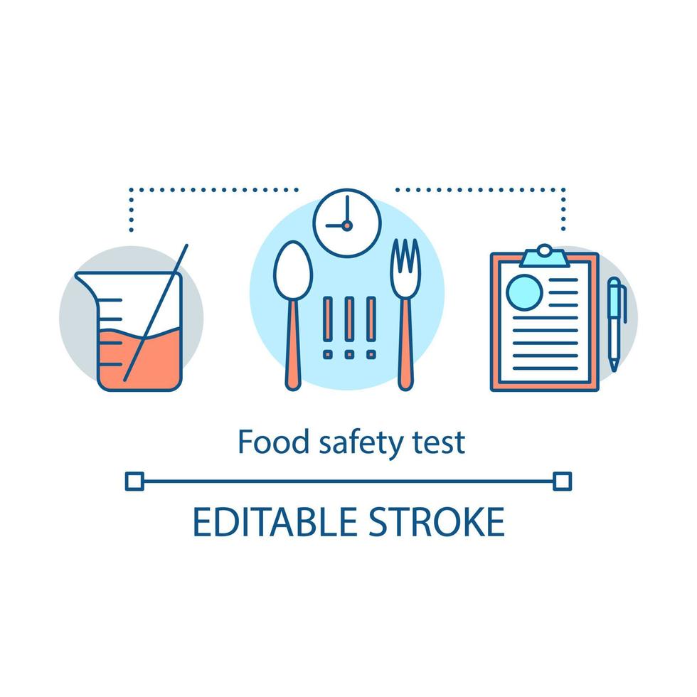 icône de concept de test de sécurité des services alimentaires. illustration de la ligne mince de l'idée de contrôle de la qualité du produit. laboratoire d'essais de denrées alimentaires et d'aliments pour animaux. dessin de contour isolé de vecteur. trait modifiable vecteur