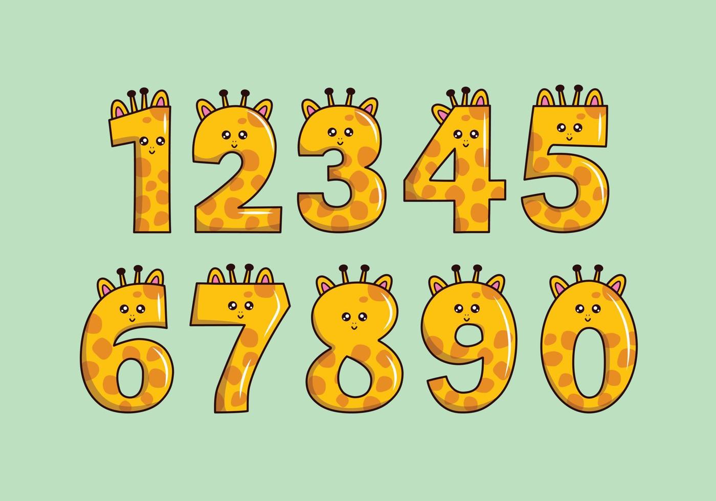 jolie collection de girafes jaunes avec numérotation pour la fête d'anniversaire, l'éducation des enfants, l'ornement, l'élément, etc. vecteur