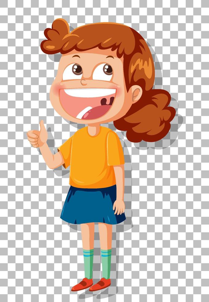 personnage de dessin animé fille heureuse sur fond de grille vecteur