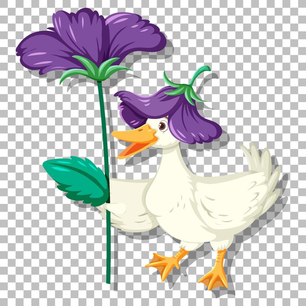 un canard avec une fleur violette vecteur