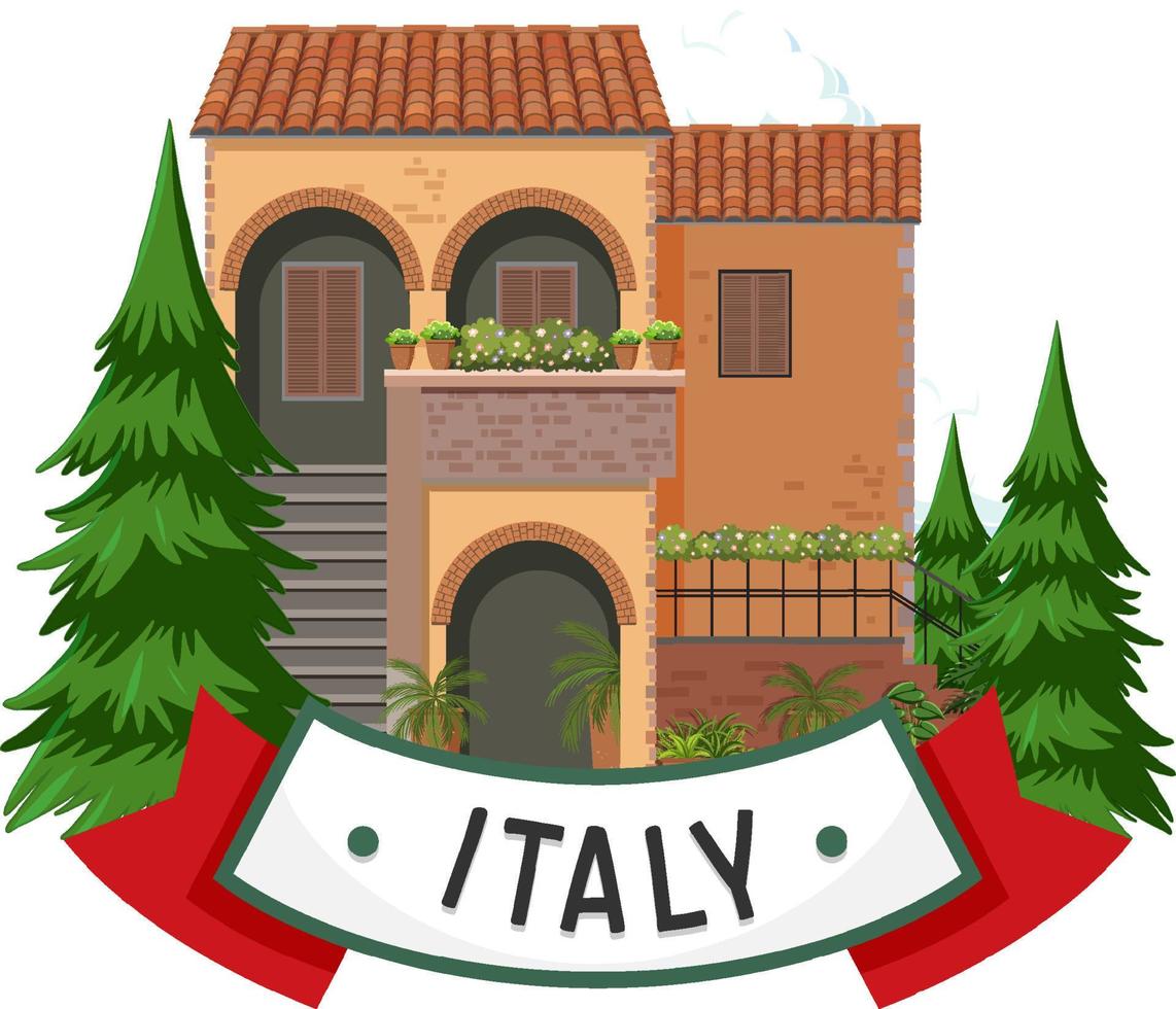 étiquette de bannière italie avec des bâtiments de maison vecteur