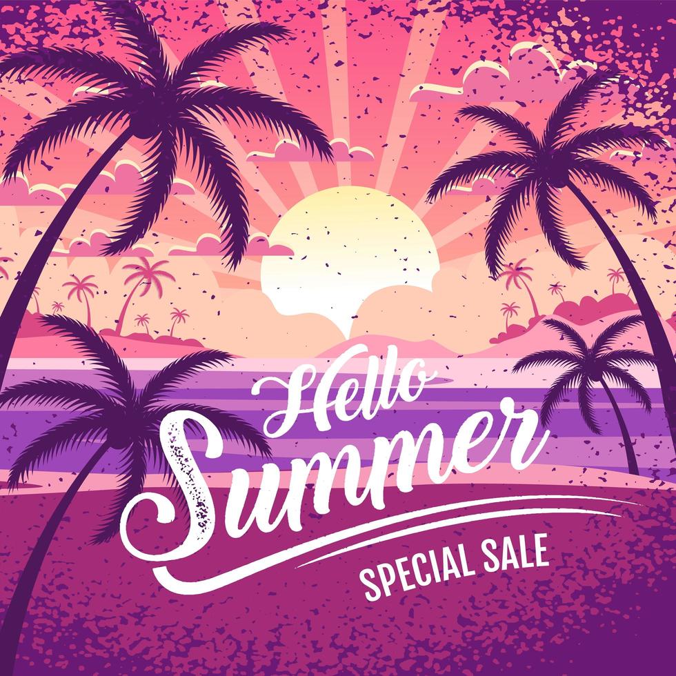 affiche de vente d'été colorée avec scène de plage vecteur