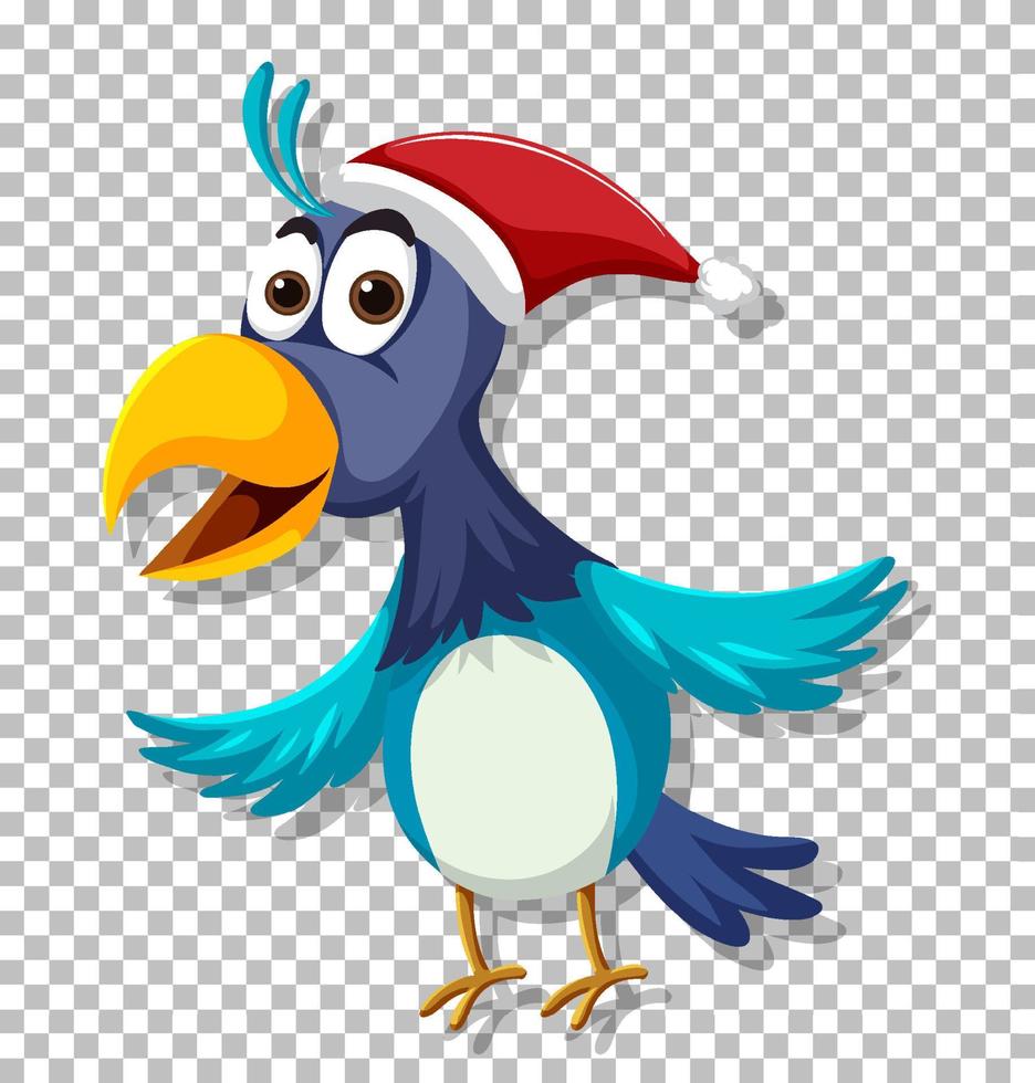 un oiseau bleu portant un chapeau de noël vecteur