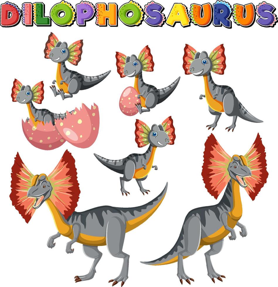 ensemble de personnages de dessins animés de dinosaures dilophosaurus mignons vecteur