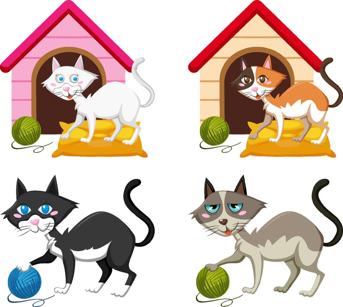 quatre chats de dessin animé différents vecteur