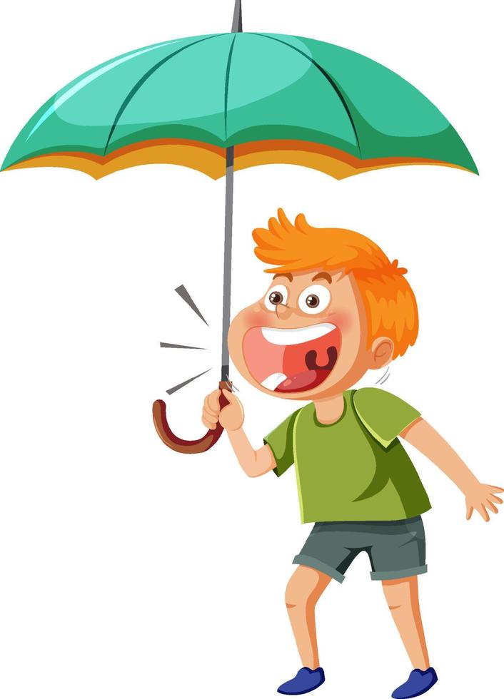 heureux garçon tenant un parapluie vecteur