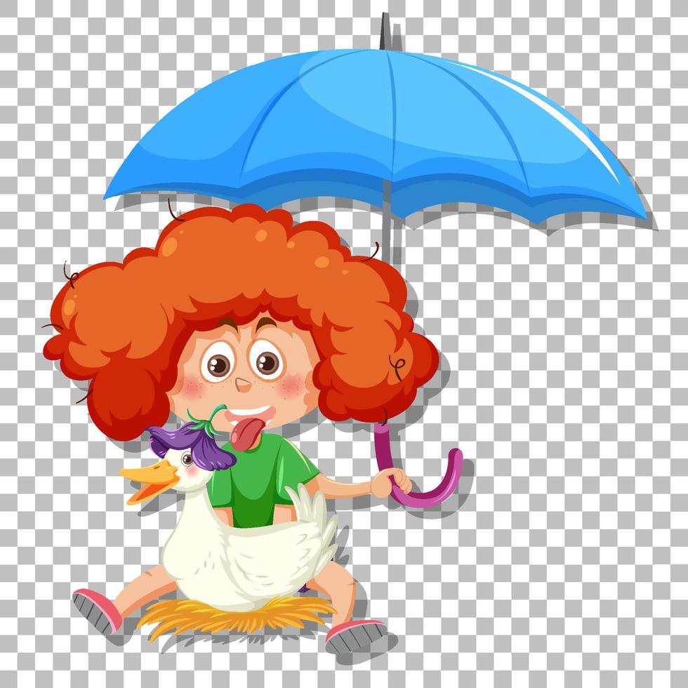 a, girl, tenue, parapluie, dessin animé vecteur